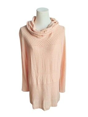 CATO Wool Blush Light Pink Textured Cowl Neck Tunic Sweater Top Size Large
